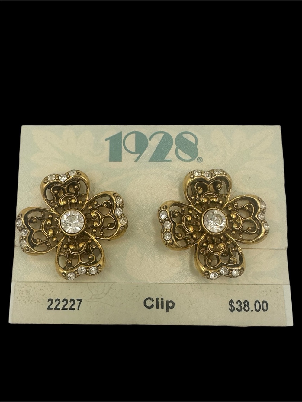 Vintage 90s 1928 NOS New old Stock Gold Tone Flower Clip On Earrings